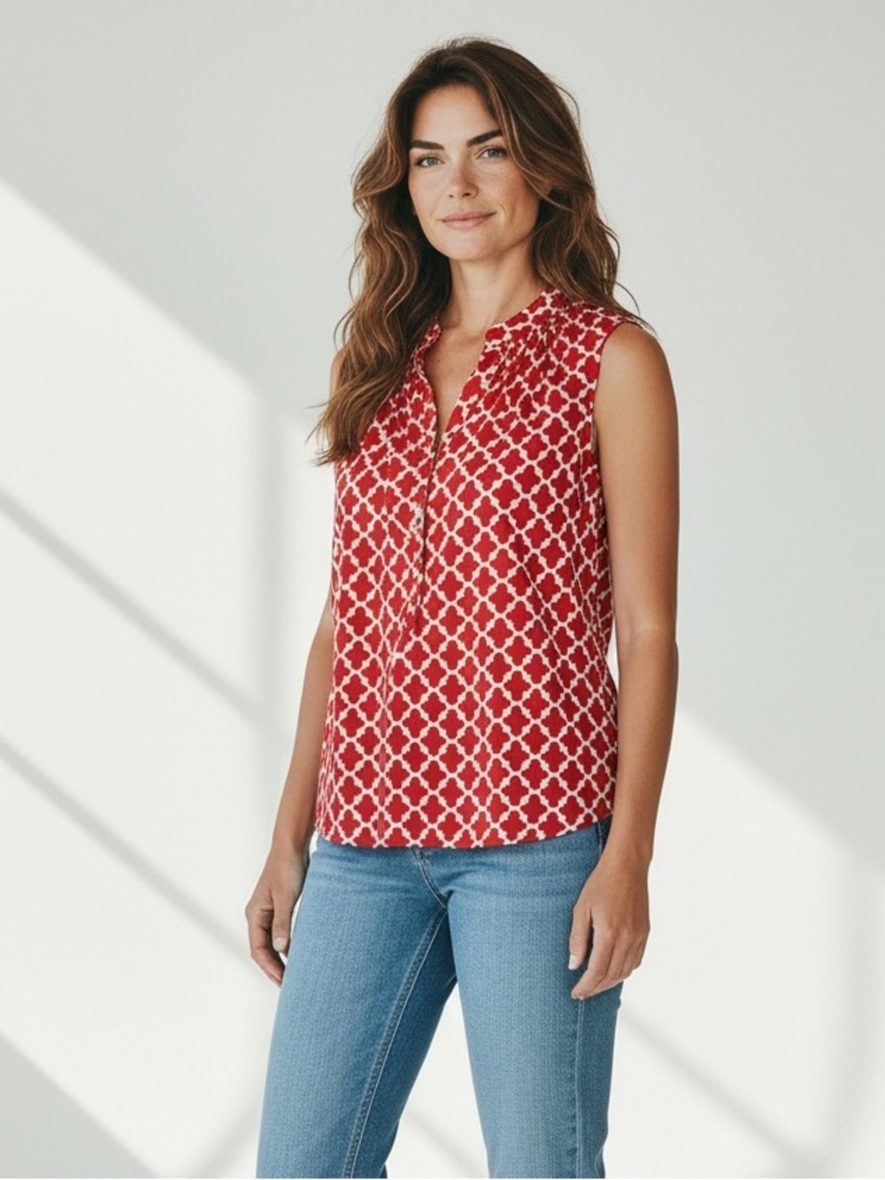 Escapada Boho Sleeveless Top Red and White Size S